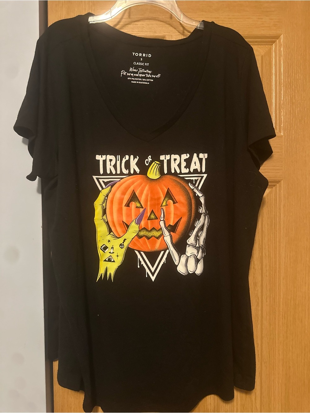torrid Black 'Trick or Treat' Pumpkin Graphic Tee with Green & White Hands